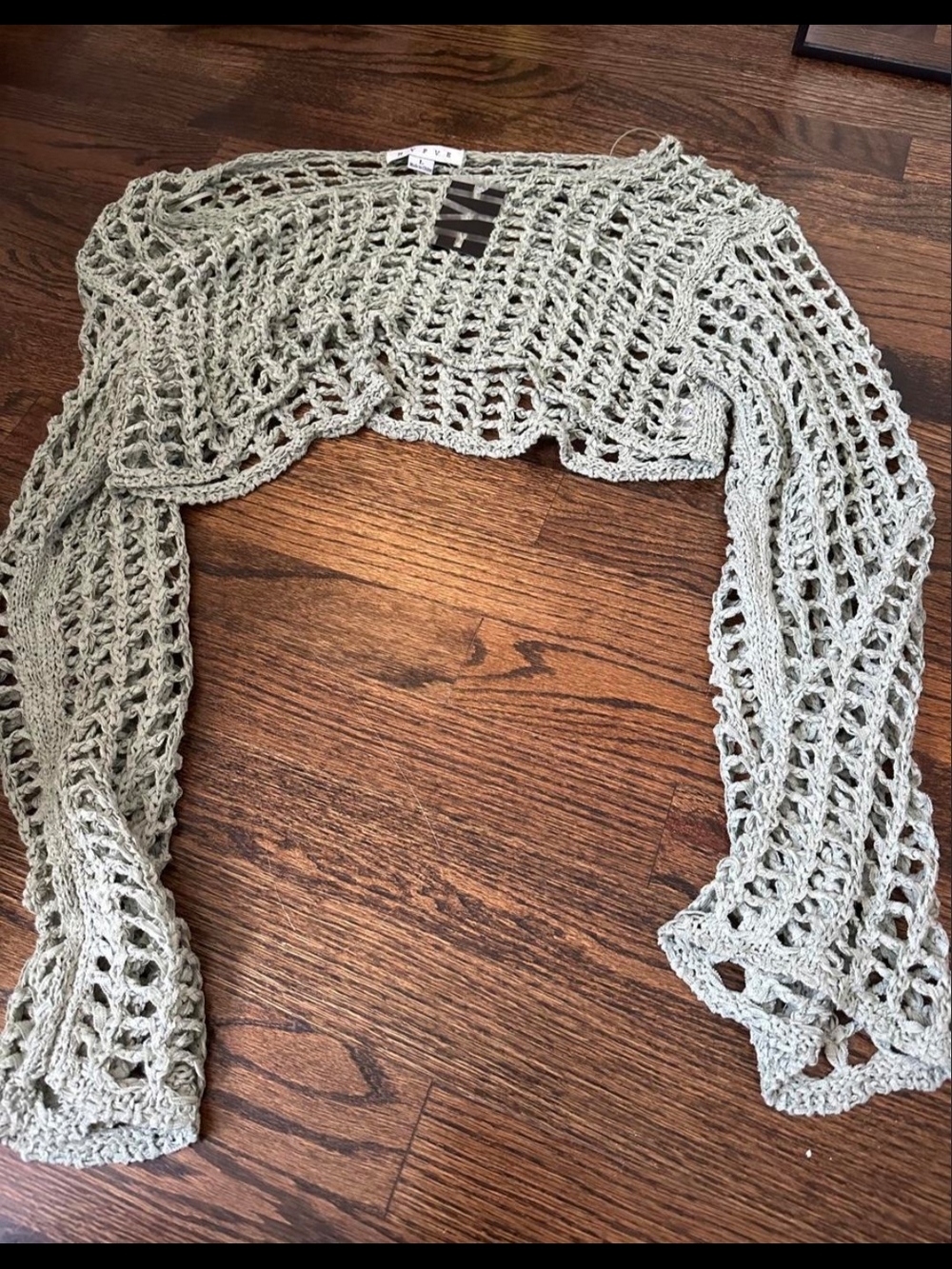 HYFVE Light Sage Open-Knit Crochet Shrug